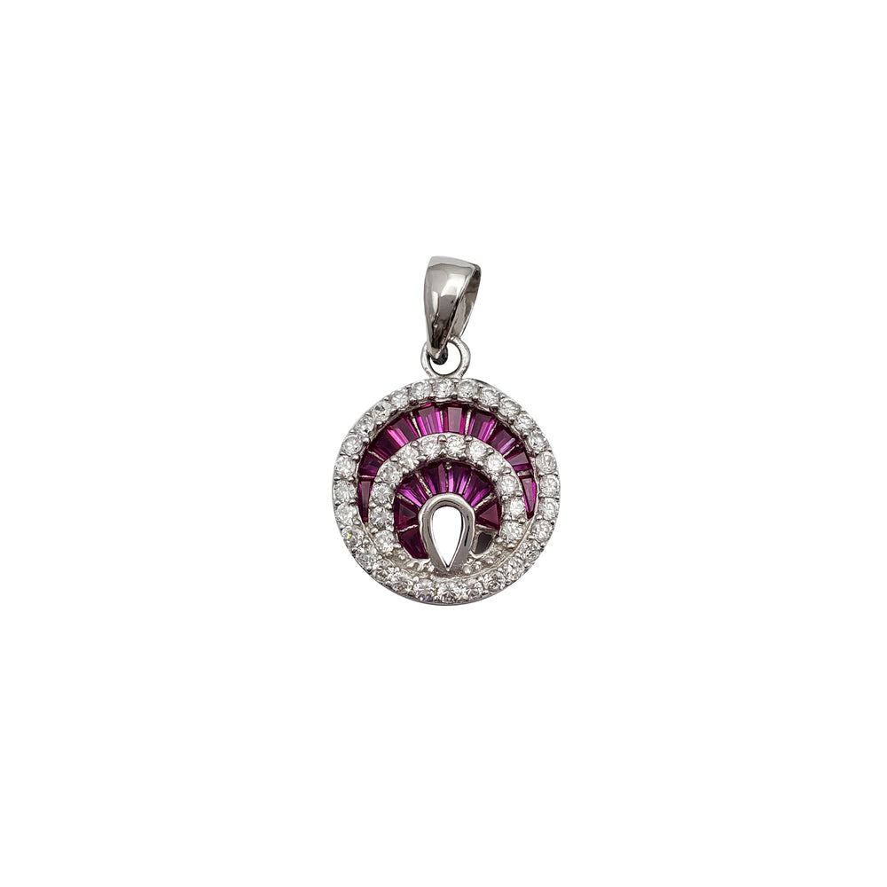Iced-Out Pink CZ Double-Crescent Emblem Pendant (Silver)