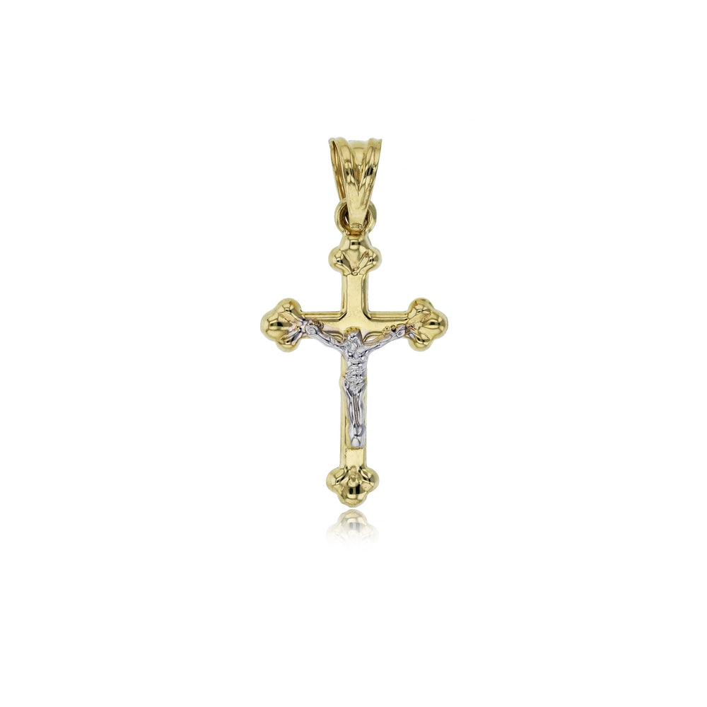 Two-Tone Polished Clover Edges Crucifix Cross Pendant (14K)
