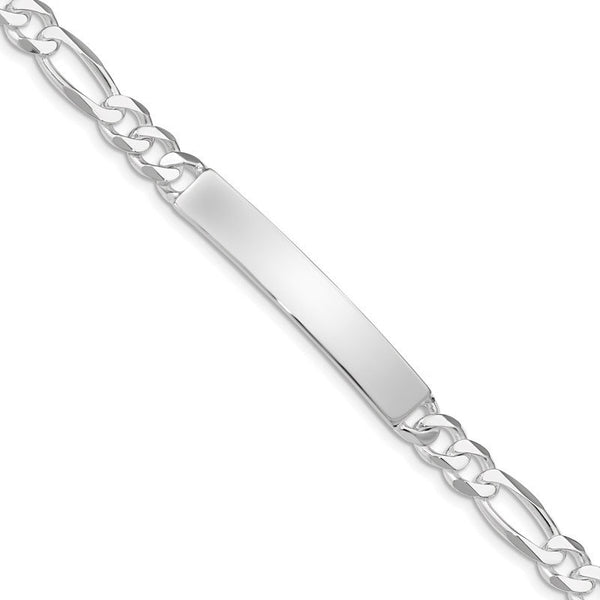 Solid Figaro Link ID Bracelet (Silver)