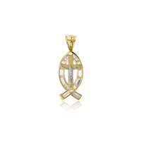 Yellow Gold CZ Jesus Fish Cross Pendant (14K)