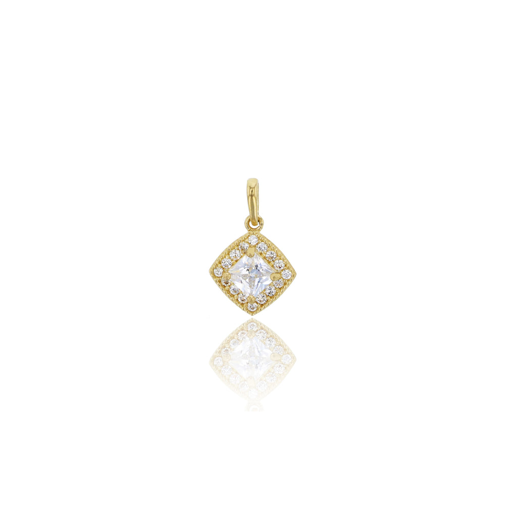 Yellow Gold Milgrain Micropave CZ Pendant (14K)