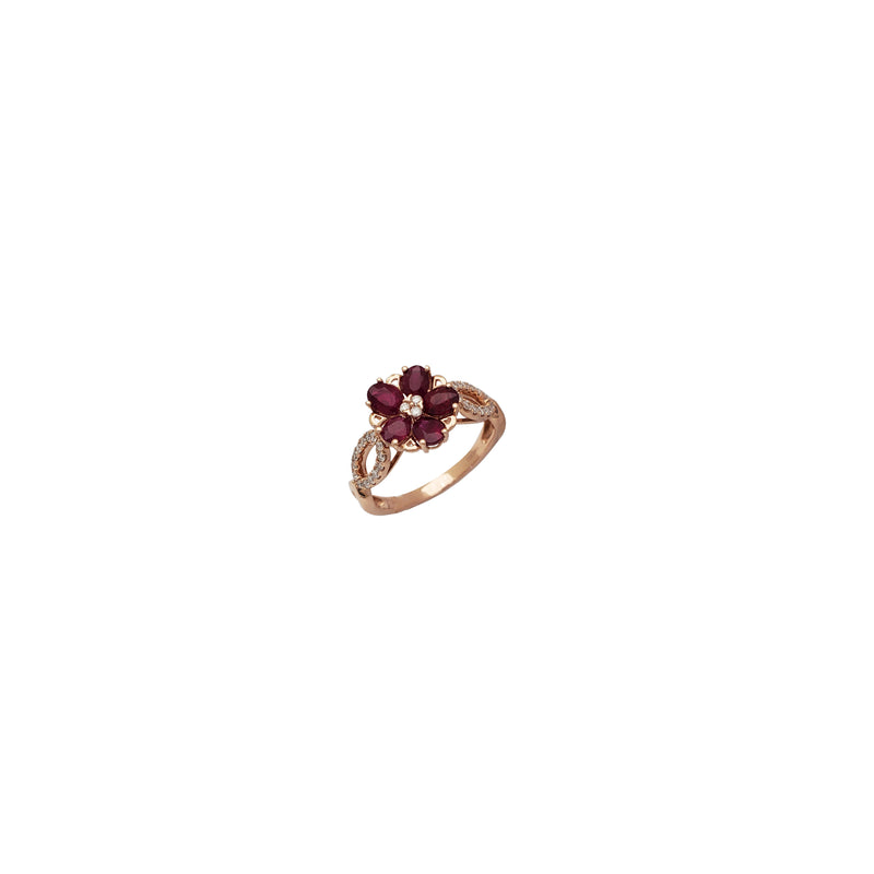 Diamond & Ruby 5-Petaled Flower Ring (14K)