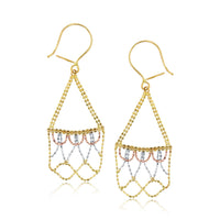 Tri-Color Beads Purse Dangling Earrings (14K)