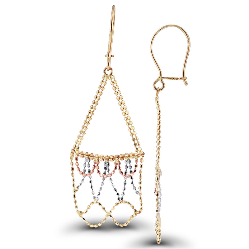 Tri-Color Beads Purse Dangling Earrings (14K)