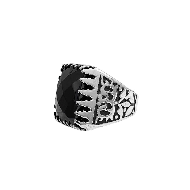 Faceted Cut Black Onyx Men's Ring (Silver)