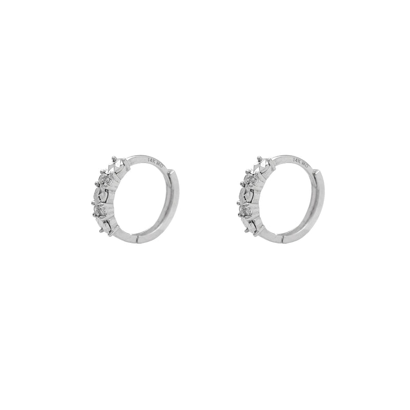 Faceted Cut Stone-Set Huggie Earrings (14K)