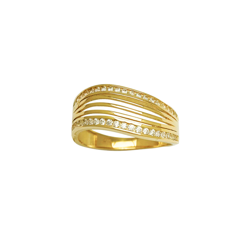 Fancy Semi Pave Curved Stripes Ring (14K) Popular Jewelry New York