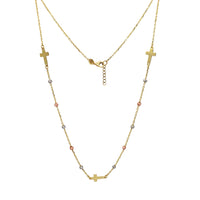 ສາຍຄໍແຟນຊີ Tricolor Cross & Moon-cuts Beads (14K)