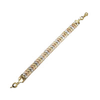 Tri-Color Hollow Winged Heart Link Bracelet (14K).