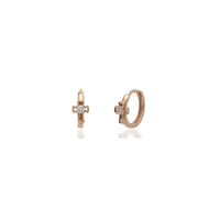 Fancy Cross CZ Huggie Earrings (14K) Rose Gold