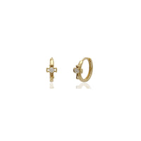 Fancy Cross CZ Huggie Earrings (14K) Yellow Gold
