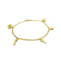 팬시 멀티 미니 피규어 Anklet (14K) 14 Karat Yellow Gold, Dice, Italian Horn. 하트 코끼리, Popular Jewelry 뉴욕