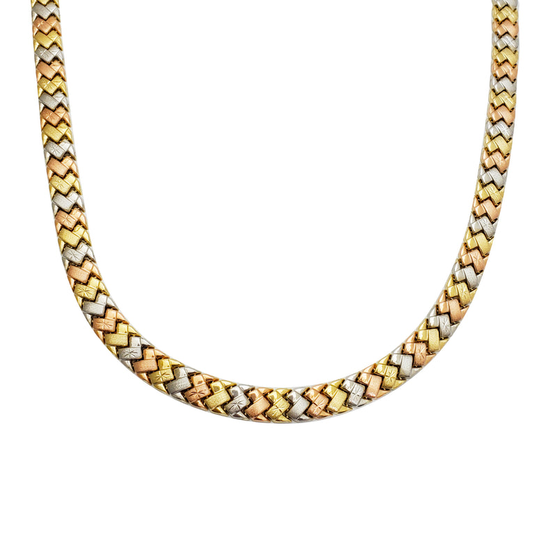 Tricolor M-Link Fancy Necklace (14K)