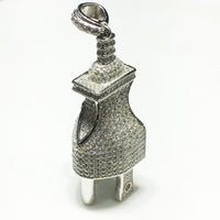 Iced-Out Plug (NEMA 5-15 Type-B) Pendant Silver - Popular Jewelry