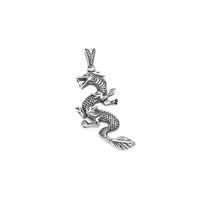 Antique-Finish Textured Eastern Dragon Pendant (Silver) Popular Jewelry New York