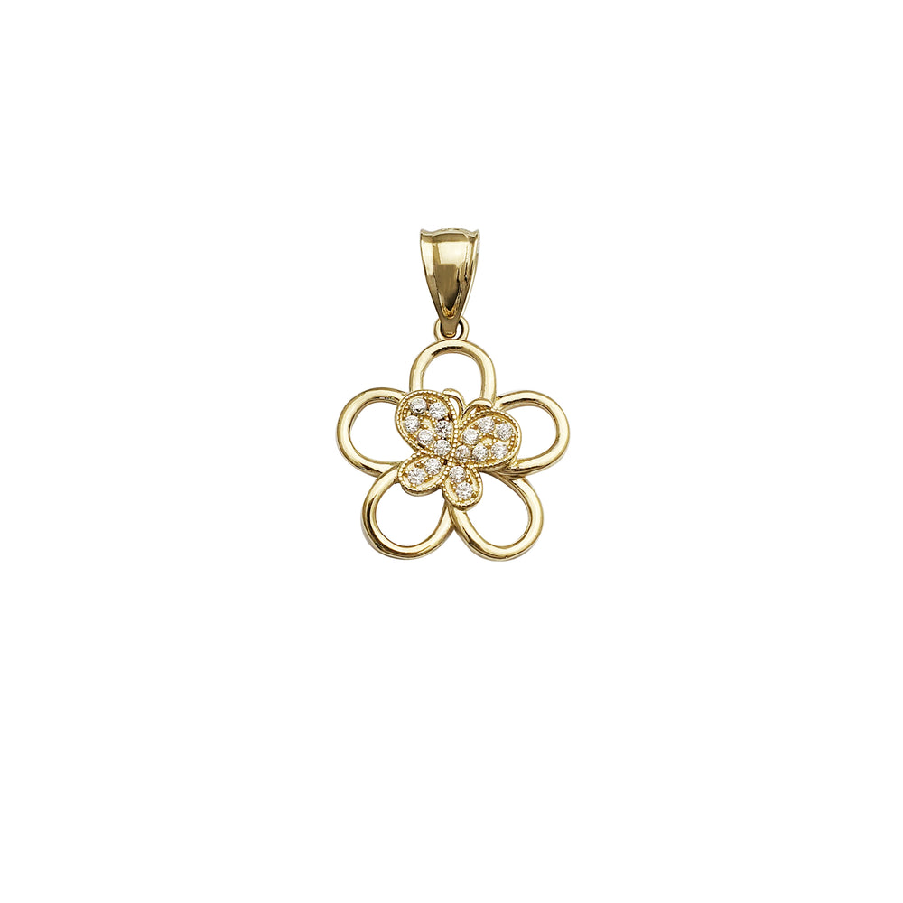 Flower Butterfly CZ Pendant (14K)
