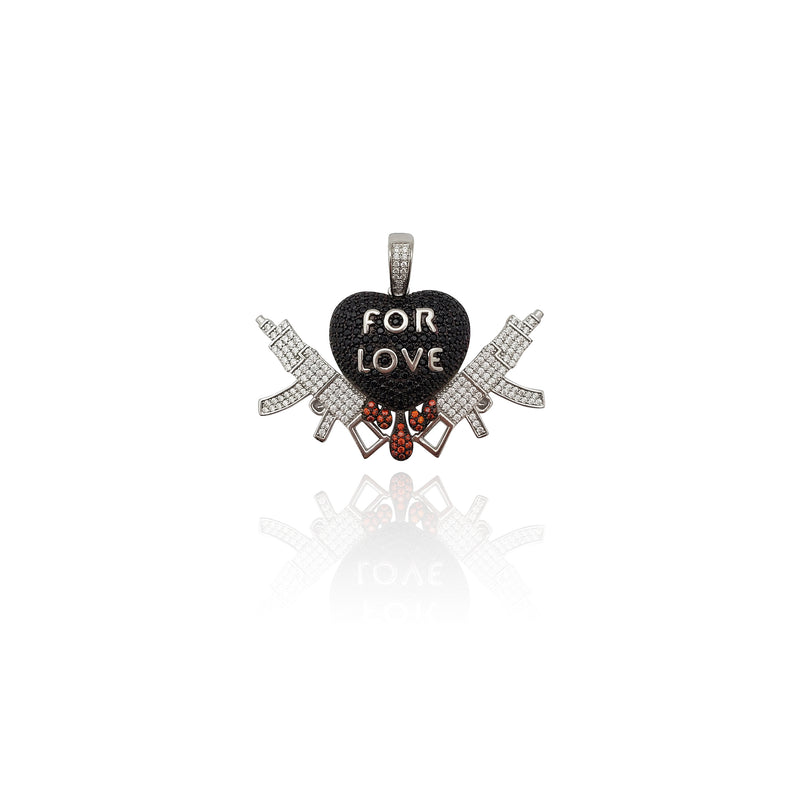 For Love Dripping Heart Gun Pendant (Silver) New York Popular Jewelry