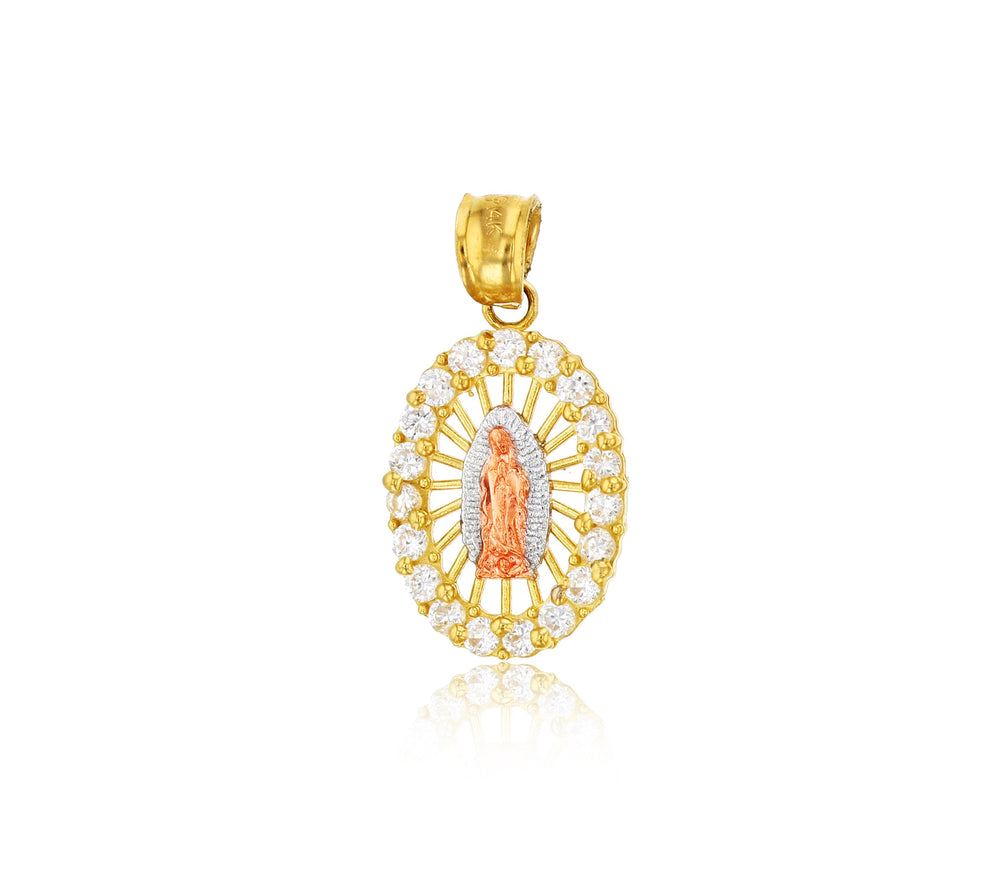 Tricolor Guadalupe CZ Oval Pendant (14K)