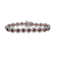 Dark Orange Zirconia Halo Heart Tennis Bracelet (Silver)