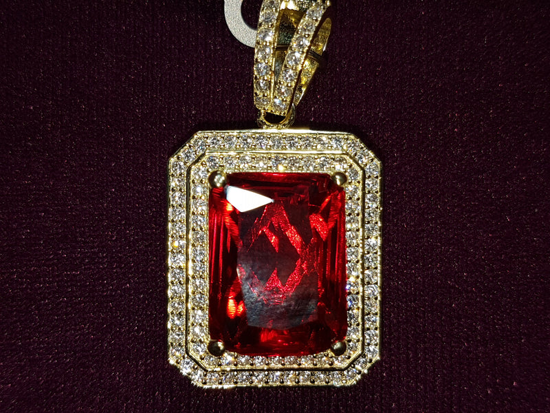 Red Gemstone with Cubic Zirconia Pendant Silver - Lucky Diamond 恆福珠寶金行 New York City 169 Canal Street 10013 Jewelry store Playboi Charlie Chinatown @luckydiamondny 2124311180