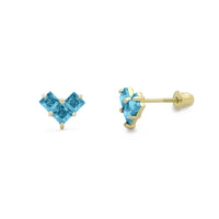 Geometric Cyan Heart Stud Earrings (14K) Popular Jewelry New York