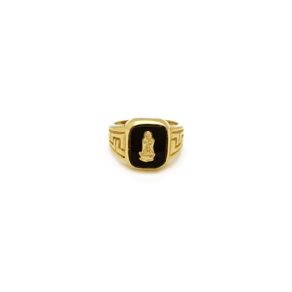Greek-Key Virgin Mary Black Onyx Ring (14K) Popular Jewelry New York