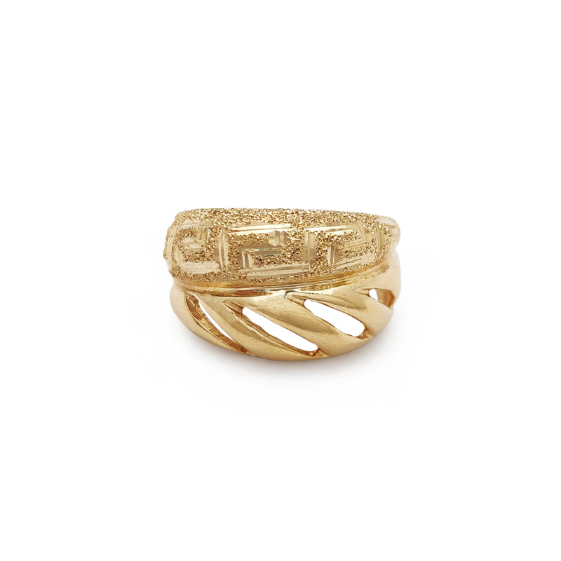Greek-Key & Striped Split Dome Ring (14K) Popular Jewelry New York