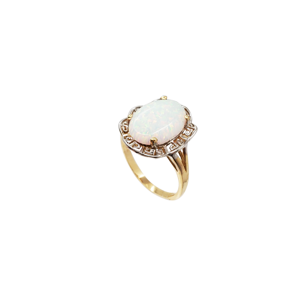 Greek Key Opal Ring (14K)