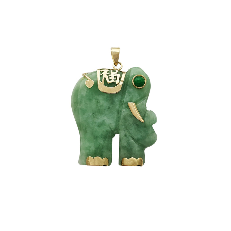 Green-Eye "Fortune & Happiness" Ornament Elephant Jade Pendant (14K) Popular Jewelry New York