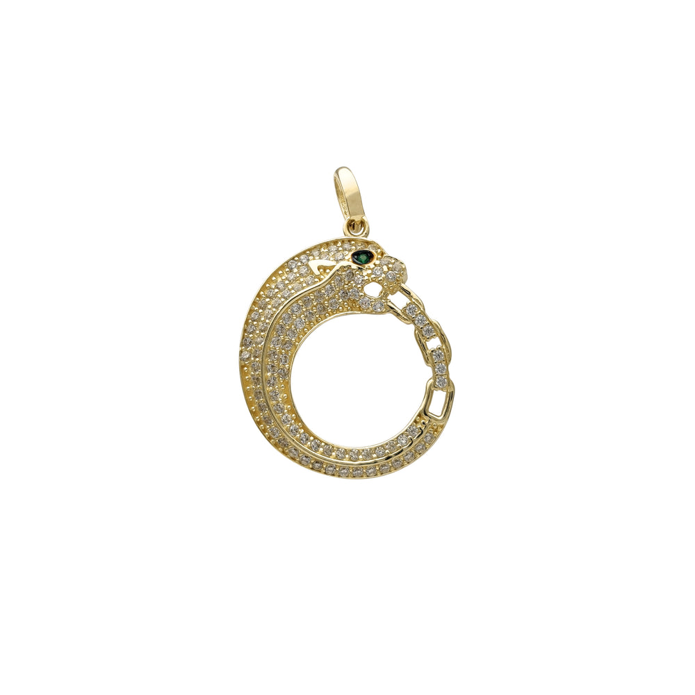 Green-Eye Panther Crescent Pendant (14K) Popular Jewelry New York
