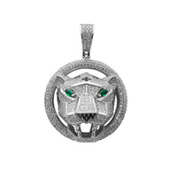 Green-Eyes Geometric Panther Head Pendant (Silver) Popular Jewelry New York