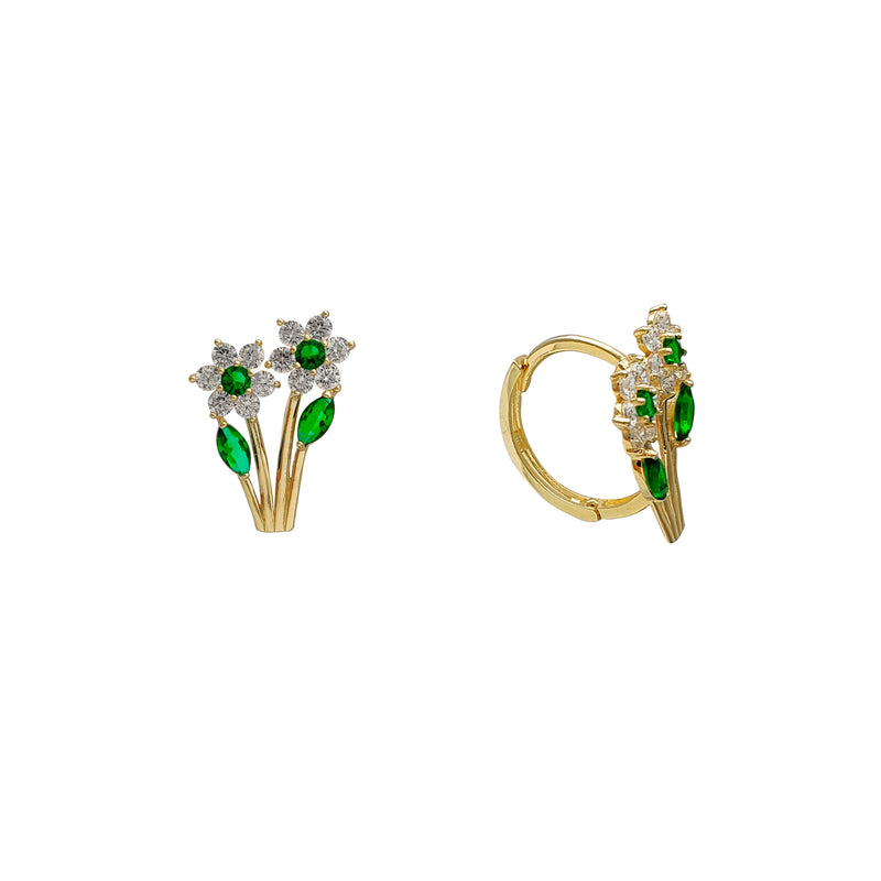 Green Flower Bouquet Huggie Earrings (14K) Popular Jewelry New York