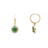 Green Halo Pave Round Huggie Dingling Dinging Dingling Earrings (14K) Popular Jewelry New York