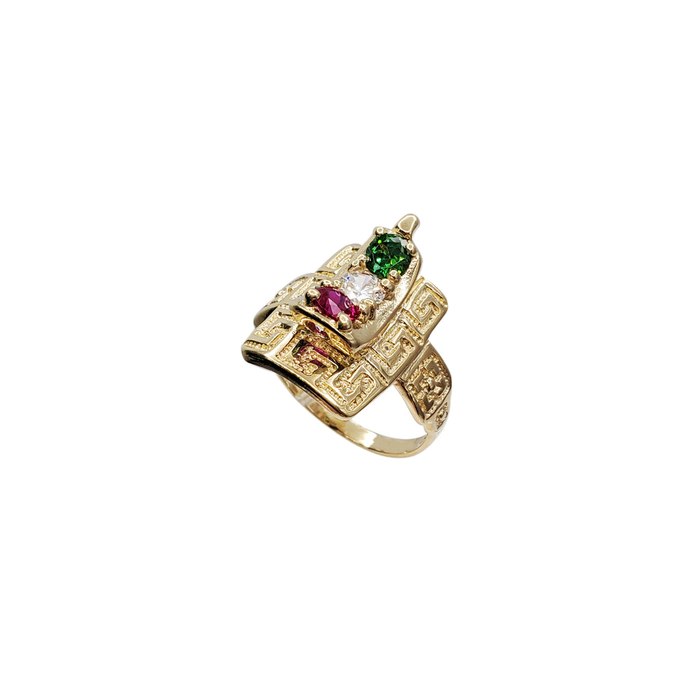 Green Key 3 Stones CZ Ring (14K).