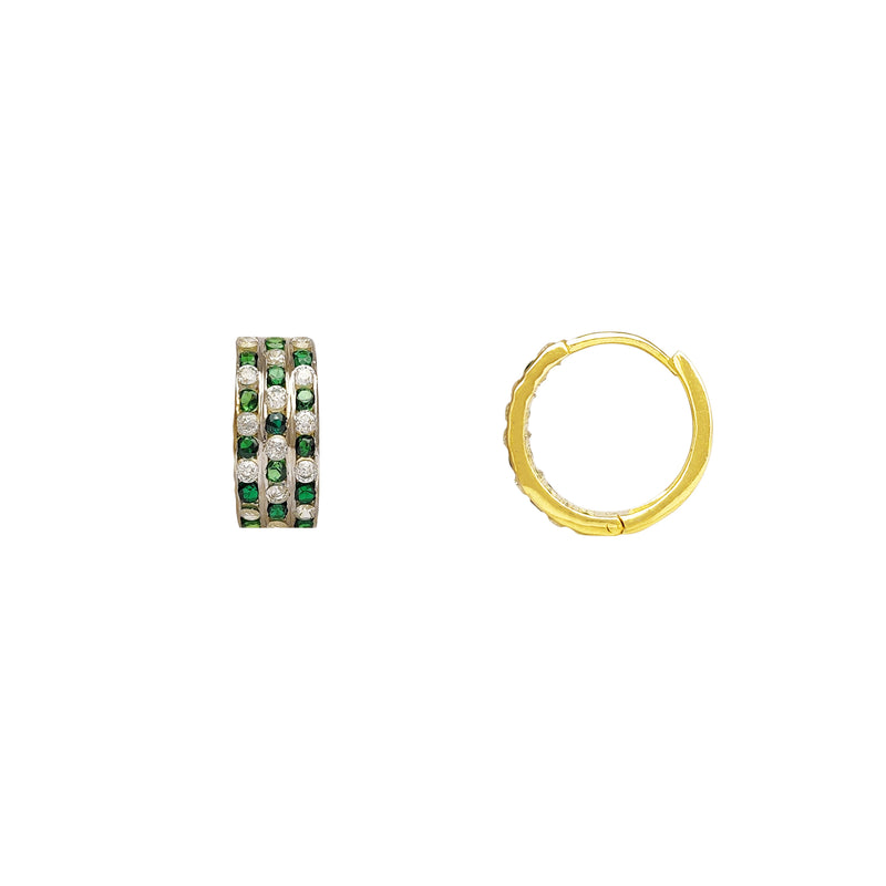 Green & White Checkered Patterns Huggie Earrings (14K) Popular Jewelry New York