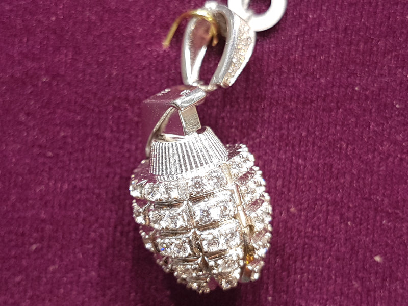 Iced-Out Grenade Pendant (Silver)