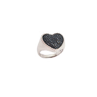 Crni CZ prsten u obliku srca (srebrni)