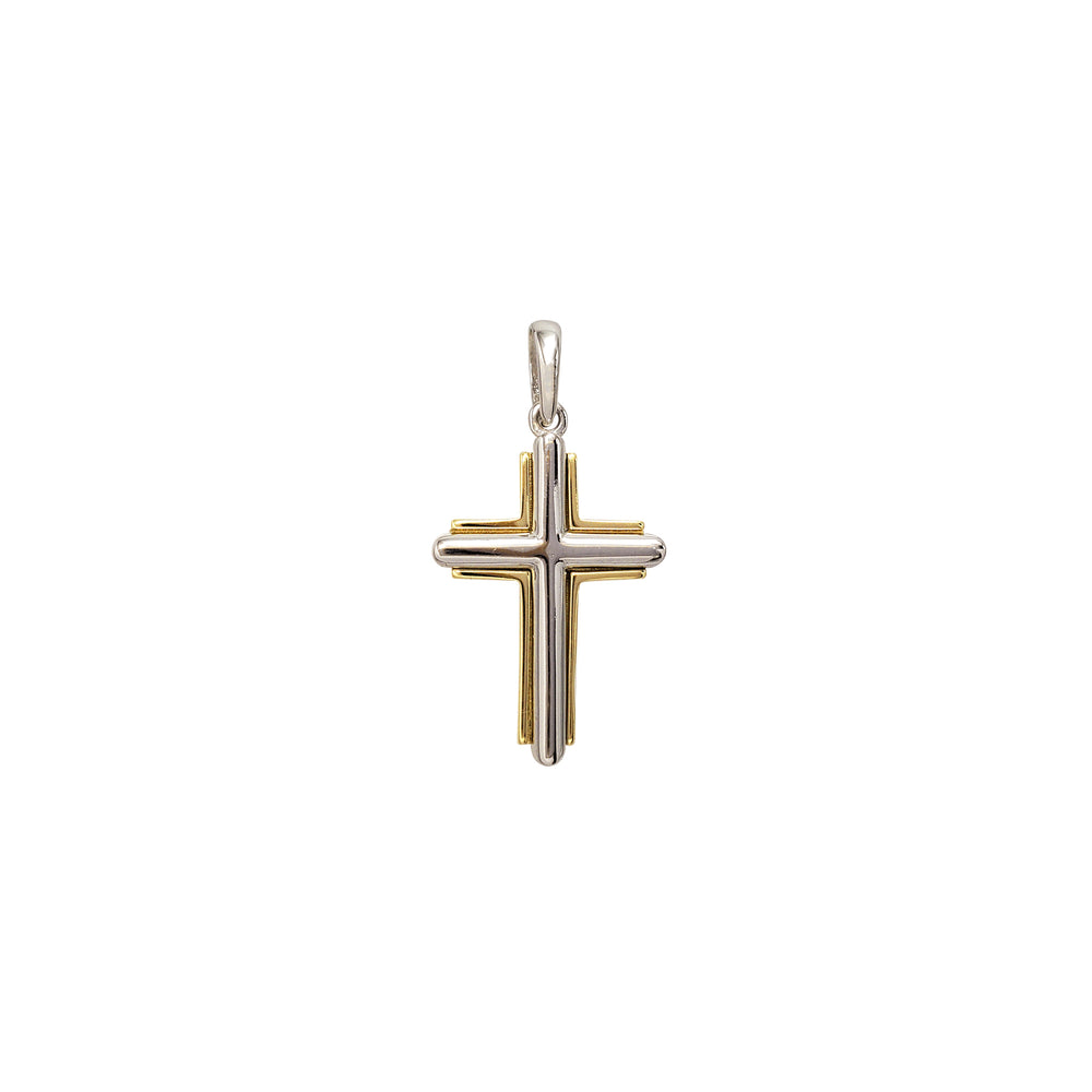 Outlined Two-Tone Cross Pendant (14K)