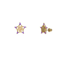 Purple Zirconia Glossy Star Stud Earrings (14K)