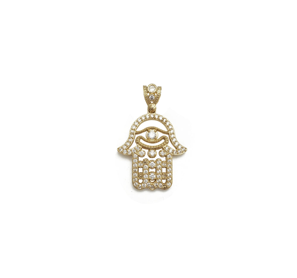 Iced-Out CZ Hamsa Pendant (14K)