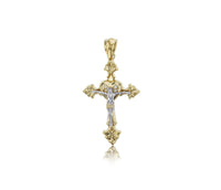 Two-tone Heart Jesus Cross Pendant (14K)