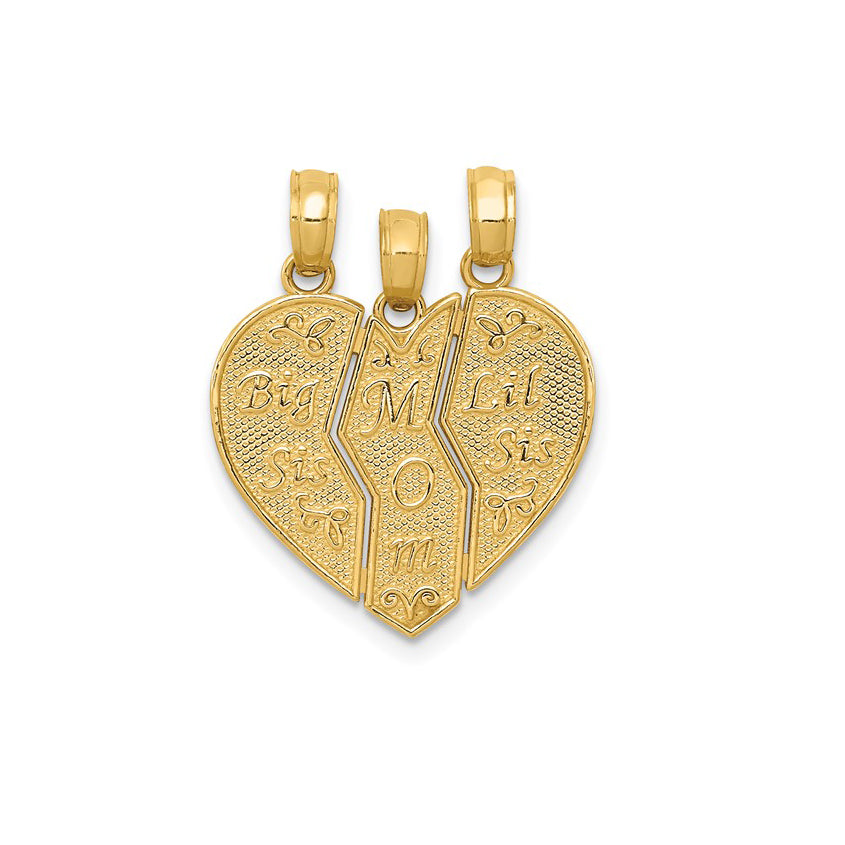 Break Apart "Big Sis, Mom, Little Sis" Heart Pendant (14K)