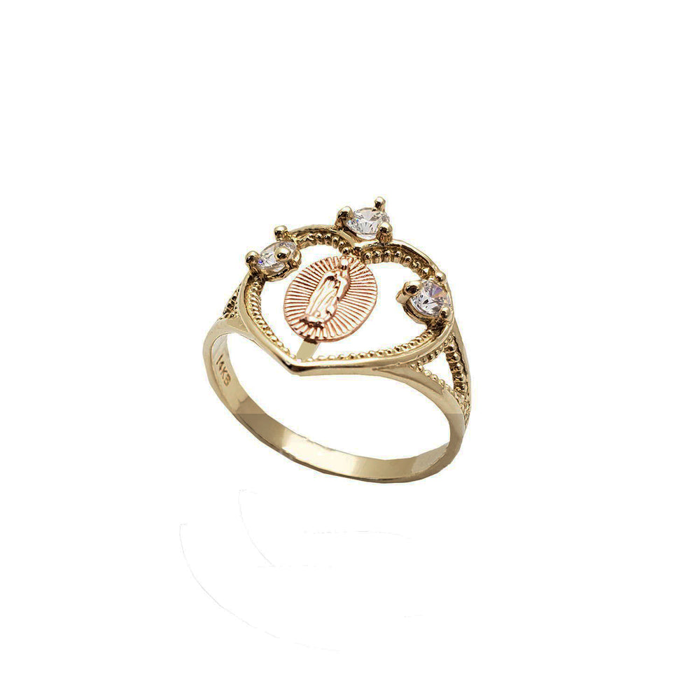 Tricolor Heart Virgin Mary Ring (14K)