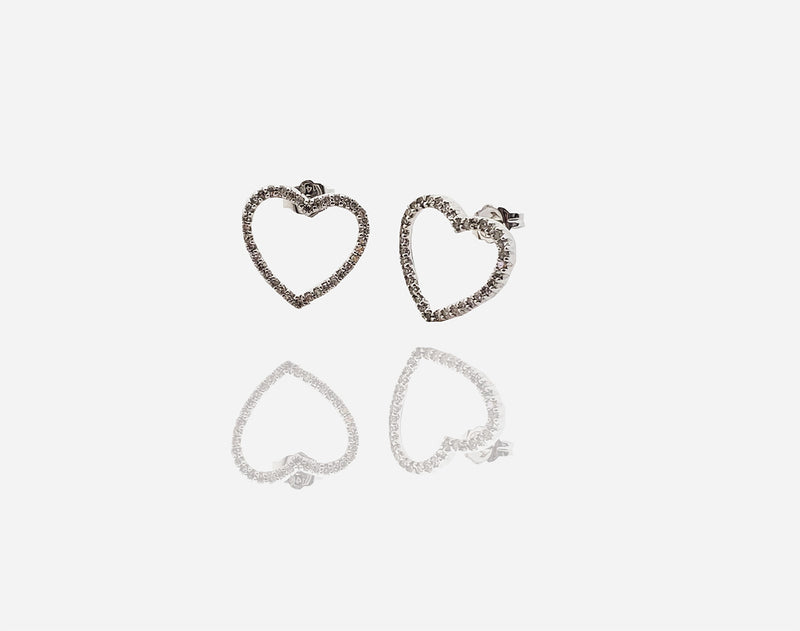 White Gold & Diamond Heart Stud Earrings (14K)