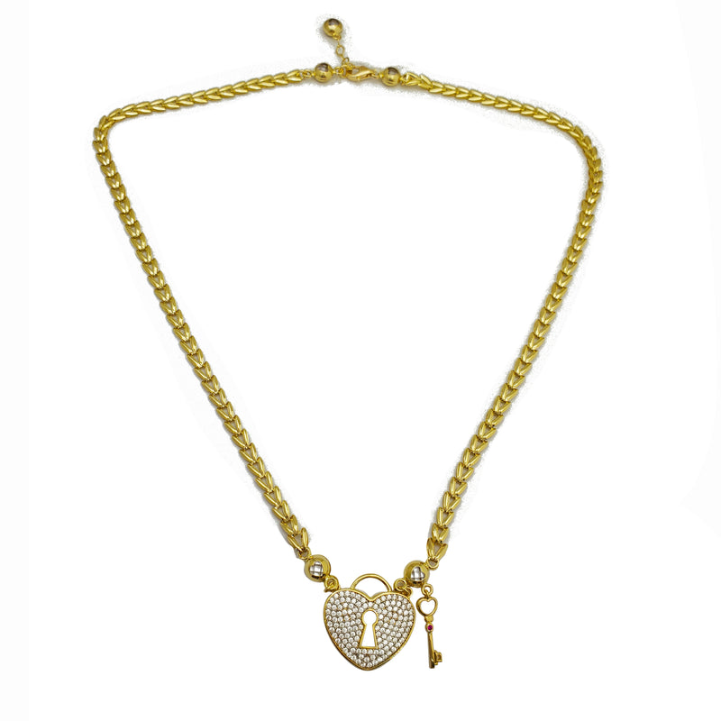 Heart With Key Necklace (14K)