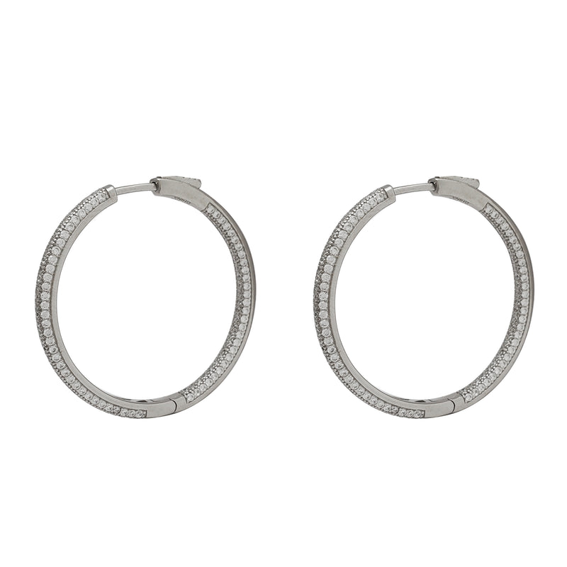Three Row Inside-Out Hoop Earrings (Silver)