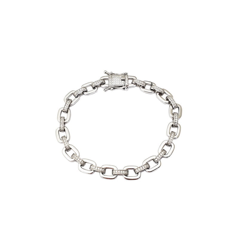 Half Zirconia Short Cable Link CZ Bracelet (Silver)