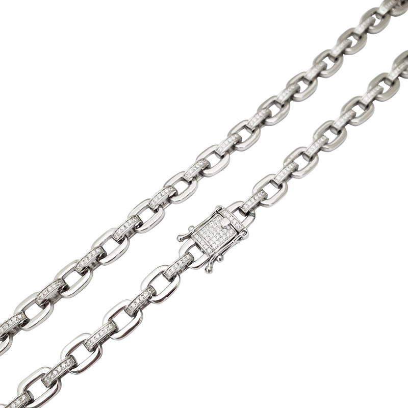 Half Zirconia Short Cable Link CZ Necklace (Silver)