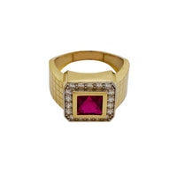 Halo Bezel Red Stone Square Ring (10K) Popular Jewelry New York