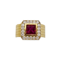 Halo Bezel Red Stone Square Ring (10K) Popular Jewelry New York